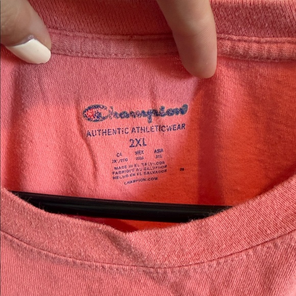🌿 Champion Coral/Pink Tee with Logo - Picture 2 of 4